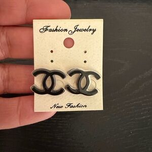 Black Interlocking CC Stud Earrings